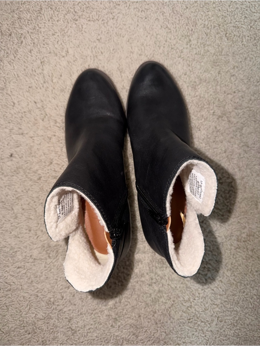 Lucky Brand Black Ankle Boots with Cream Sherpa Lining